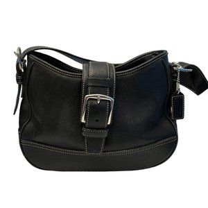 Vintage Coach Hampton Black Leather Handbag Shoulder Bag Silver  D2S-7584